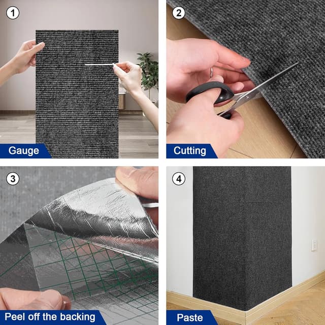 Detalle de Selbstklebende Kratzmatte für Katzen (40 × 200 cm) – dunkelgrau mit Katzensticker, DIY zum Zuschneiden