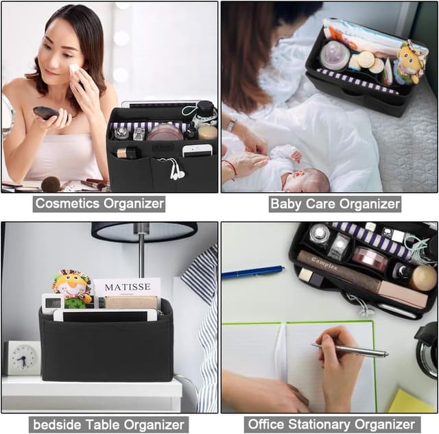 Detalle 2 de Betoores Bag Felt Handbag Organiser Tote Folder with Zip Pocket, Black, L