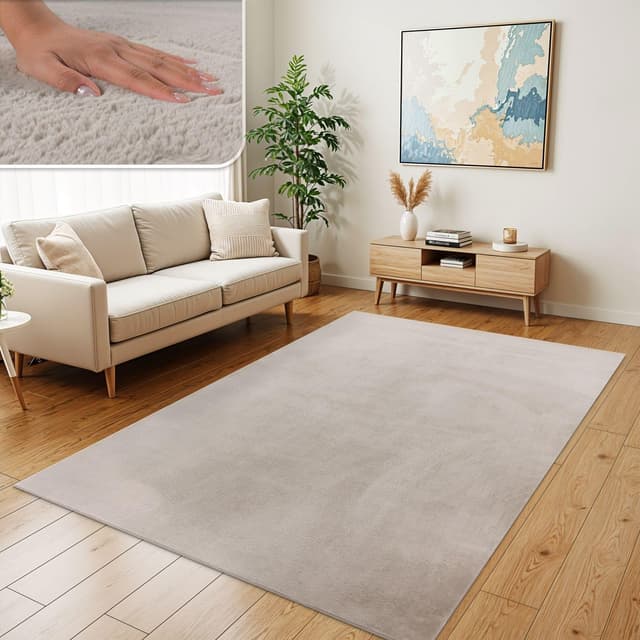 Detalle de TT Home Shaggy Tapis haut-poil peluche 140x200 cm beige 100% polyester