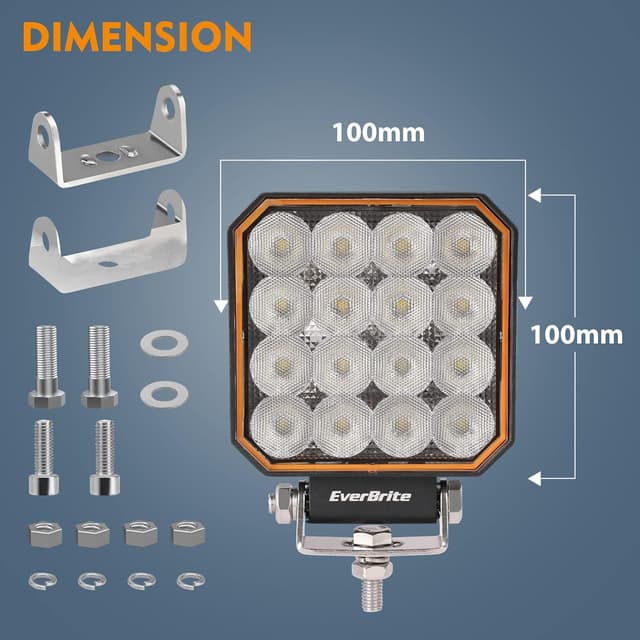 Detalle de EverBrite Faro da Lavoro con 16 LED, 25W (2 pezzi) IP66 6000-7000K per fuoristrada
