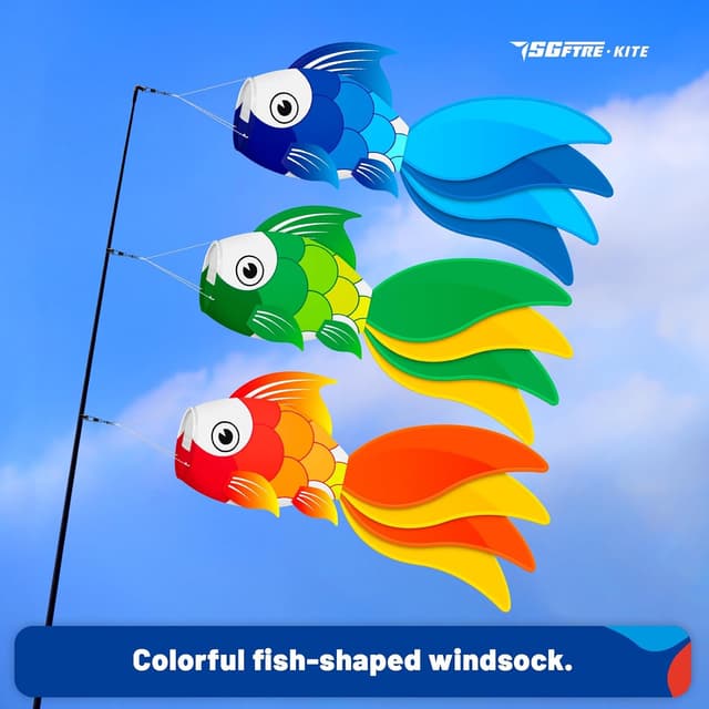 Detalle de SGftre Fisch-Windsack (3er-Set) – wetterfester Windsack für Garten, Balkon, Strand & Boot