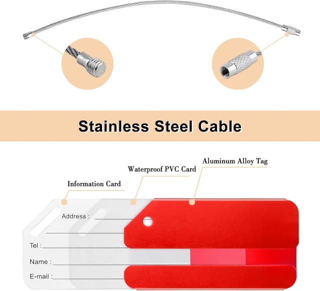 Detalle de Yizhet aluminium alloy luggage tags (6-pack) with steel loop for travel identification