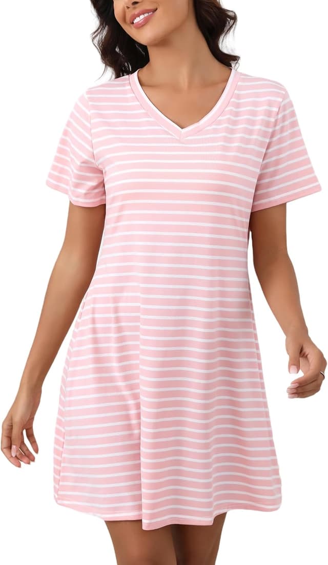 Imagen de Enjyam Women Cotton V‑Neck Striped Nightdress for Summer 💤 en OfertitasTOP