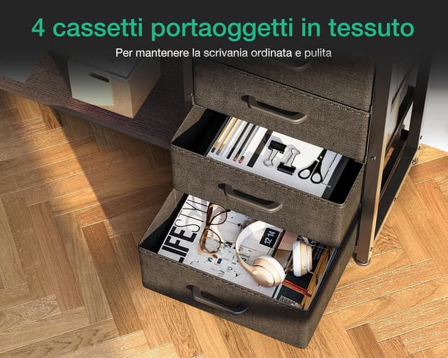 Detalle de ODK Scrivania ad angolo reversibile con 2 prese, 2 porte USB e LED (Quercia Grigia) 155x110 cm