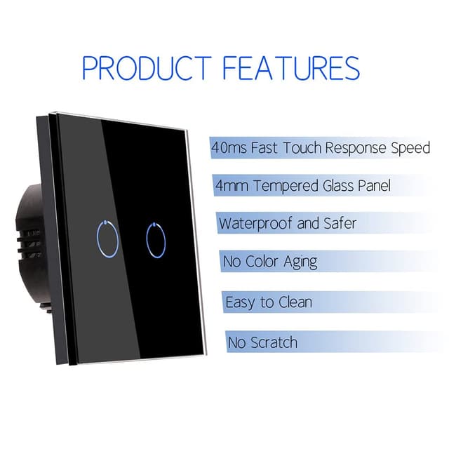 Detalle 1 de Touch light switch 2-gang 240V CNBINGO