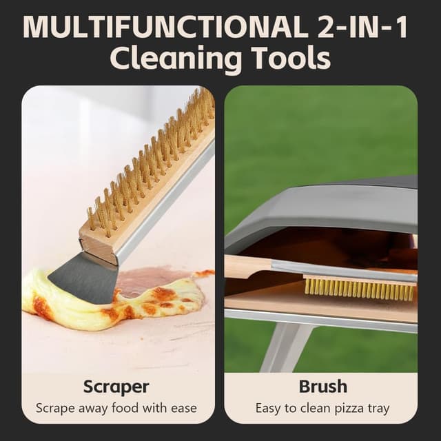 Detalle de OFFCUP Pizza Oven Brush (56cm) with Copper Brush, Scraper and Small Brush