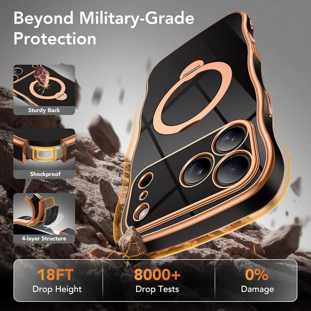 Detalle de GolbinBox Magnetic iPhone 17 Pro Max Case with 360° Spin Stand (MagSafe, Camera Protection, 18FT Drop Protection) - Black