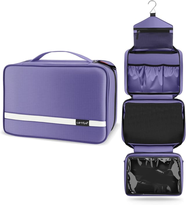 Detalle de Carttiya Beauty Case da Viaggio grande impermeabile con gancio in metallo, viola