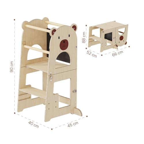 Thumbnail 6 de Buddy Baby Xperimenta: torre de aprendizaje Montessori de madera maciza (2 en 1) con escritorio y taburete