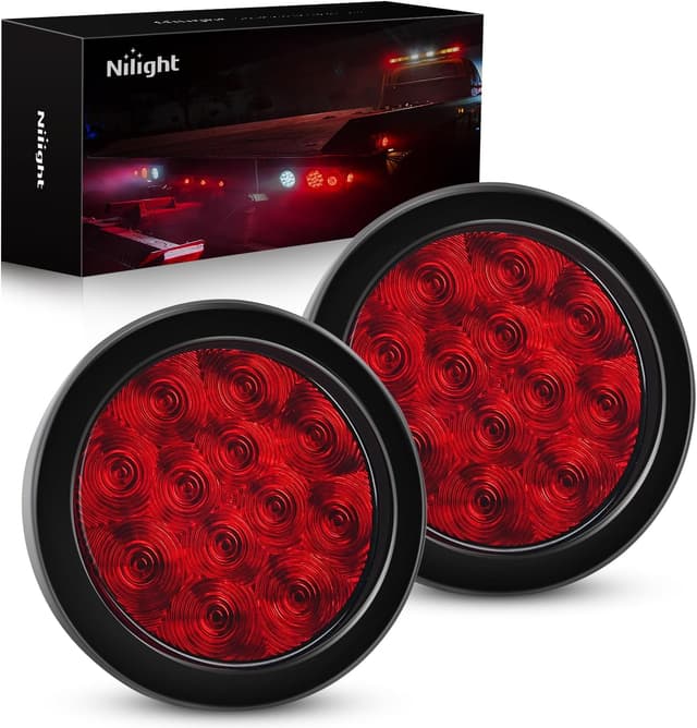 Detalle de Nilight TL-18 4-In Round Red LED Trailer Tail Lights 2-Pack