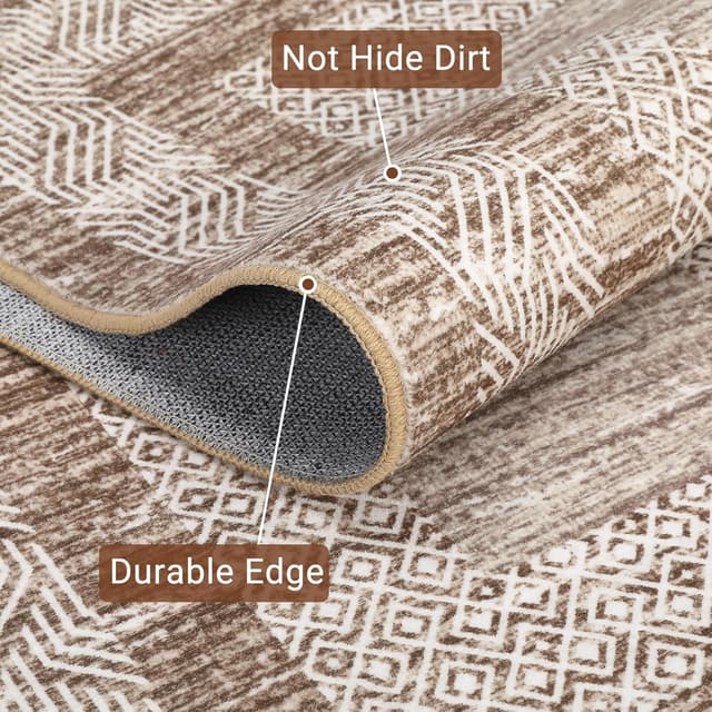 Detalle de GarveeHome 2x6 Modern Bordered Runner Rug (Soft Non-Slip, Washable) in Brown