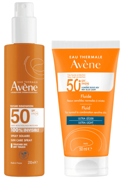 Detalle de Avène Solar Spray y Fluido Alta Protección SPF50+