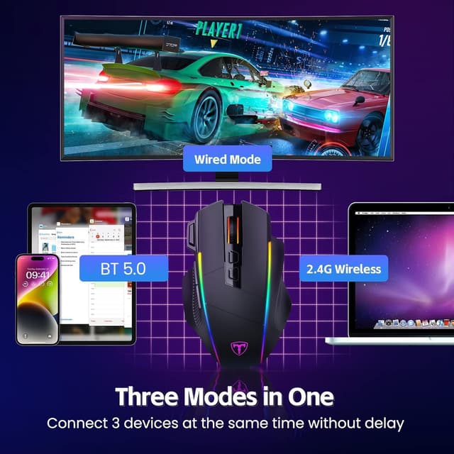 Detalle 2 de Wireless Gaming Mouse 10,000 DPI ergonomic RGB gaming mouse