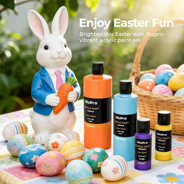 Detalle de Nicpro 14-Colour Large Bulk Acrylic Paint Set (500ml/16.9 fl oz) for multi-surface crafts and canvas work