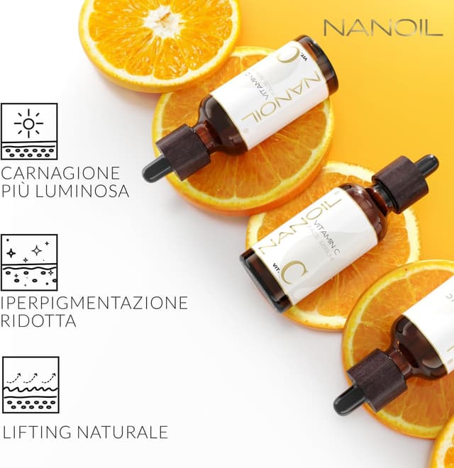 Detalle 2 de Nanoil Vitamin C Face Serum 50 ml siero viso alla vitamina C illuminante e anti-età
