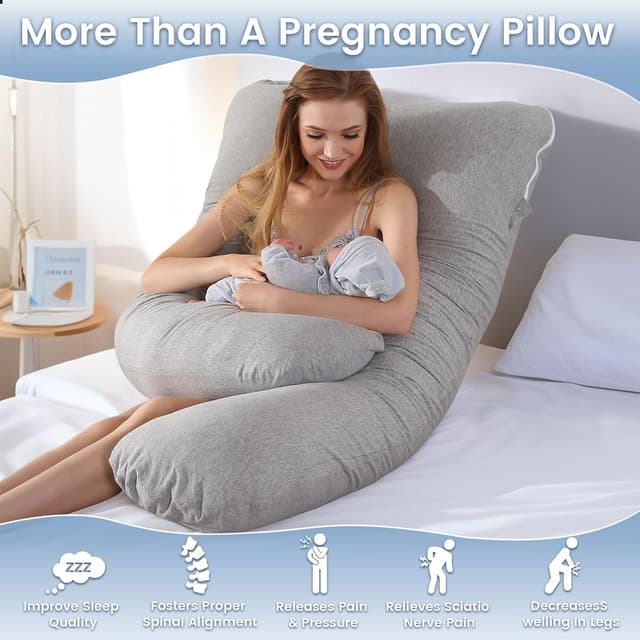 Detalle de SHANNA Schwangerschaftskissen U-Form: Still-, Lager- und Komfortkissen mit gestricktem Baumwollbezug