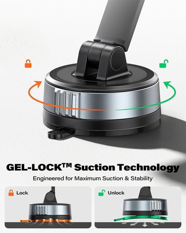 Detalle 2 de APPS2Car Supporto magnetico auto con N55, ventosa Twist-Lock e braccio 360° per cellulare (compatibile iPhone MagSafe e altre custodie)