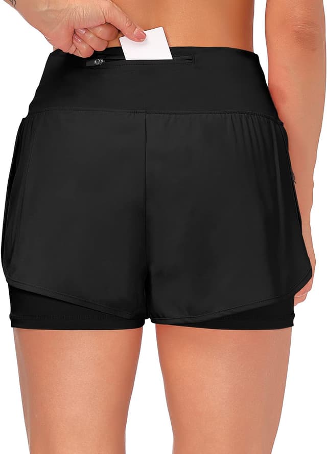 Detalle de Tincini Damen 2-in-1 Laufshorts Sommer – leichte Lauf-/Sportshorts mit Double-Layer & Innentasche