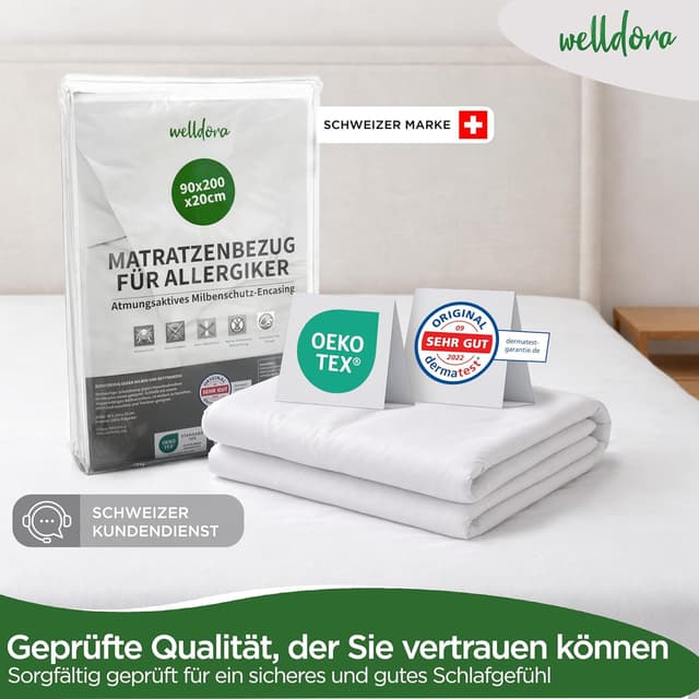 Thumbnail 6 de Welldora Premium Milbenbezug Matratzen 140x200x20 – Anti-Milben & Bettwanzen Encasing mit Reißverschluss
