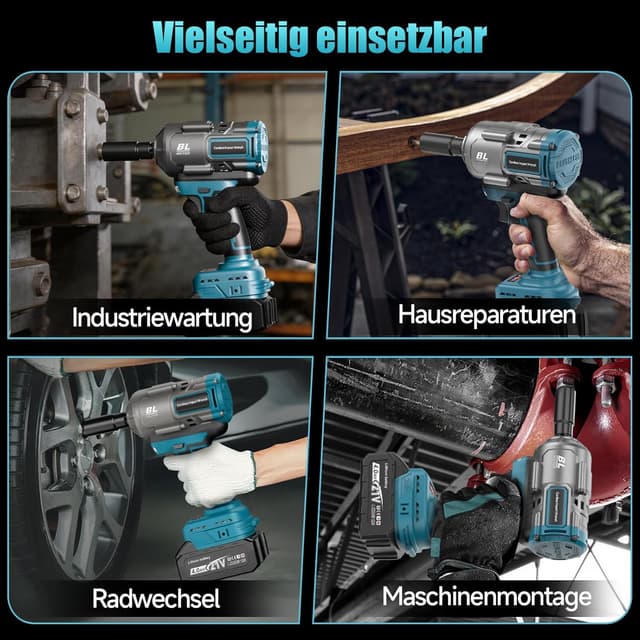 Thumbnail 6 de Yofuly 1100 Nm Akku-Schlagschrauber 1/2" bürstenlos – mit 2×4000 mAh Akku, 5 Stecknüssen, Verlängerung & Koffer