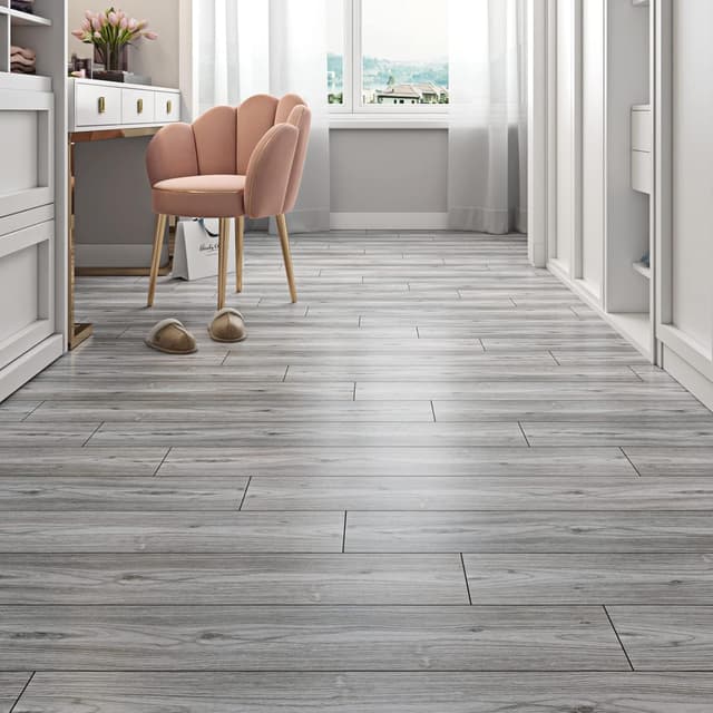 Thumbnail 6 de Livelynine selbstklebende PVC-Fliesen mit Holzoptik Grau (32 Fliesen, 90 x 15 cm) für Wohn- und Schlafzimmer