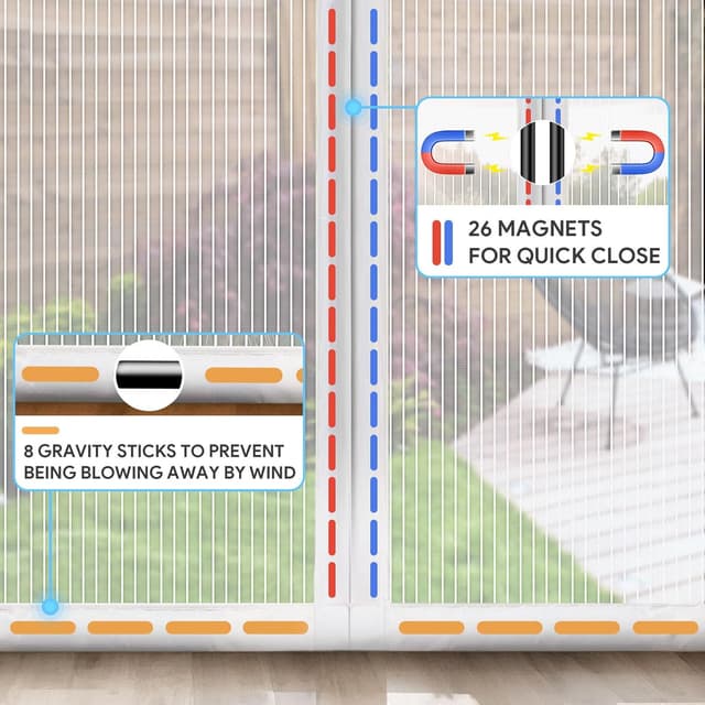 Detalle de EGNBU Heavy Duty Magnetic Fly Screen Door (90x210CM) with Powerful Magnets & Full Frame Magic Tape