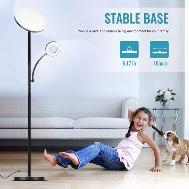 Detalle de LED Uplighter Floor Lamp 42W Dimmable Standing Lamp with Remote & Touch Control (Black)