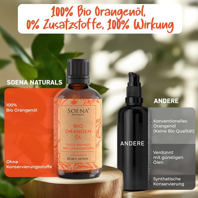 Detalle de BIO Orangenöl 100% naturrein (BIO-zertifiziert) – kaltgepresst aus Bio-Orangen zum Verzehr