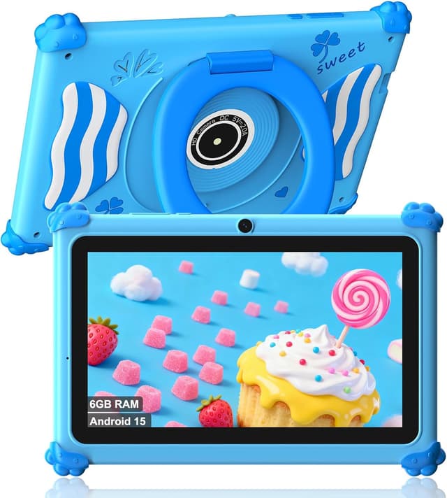 Detalle de ascrecem Kinder-Tablet 7 Zoll (Android 15) mit 2,4G+5G WiFi6, 6GB RAM/32GB Speicher, Kids Space & Dual-Kamera