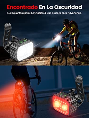Detalle 2 de CIRYCASE juego de luces para bicicleta delantera y trasera LED recargables USB (8+12 modos, IPX6)