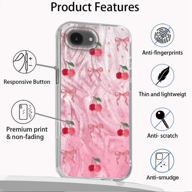 Detalle de Tedyhulle Hülle für iPhone 16e (6,1") – rosa Kirschschleife, dünnes TPU-Silikon Cover mit Stoßschutz