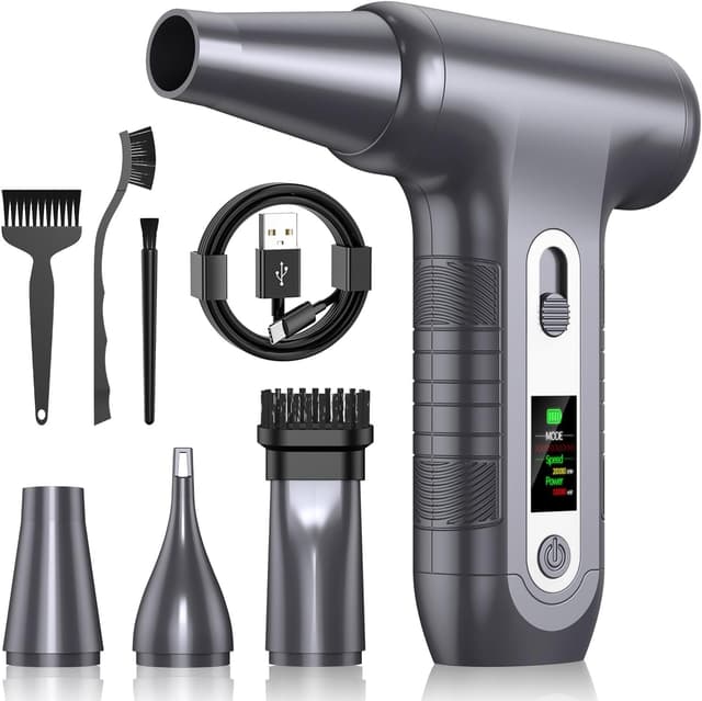 Detalle de LUCKEA W06 Souffleur d’air comprimé rechargeable avec écran numérique HD et LED (200000 RPM) – Nettoyage PC, clavier, voiture