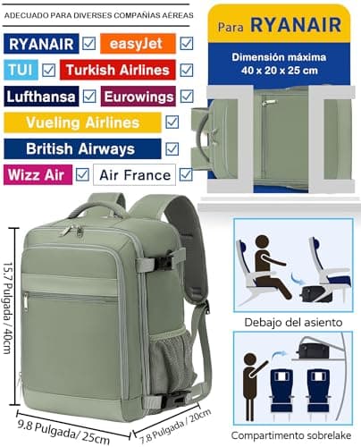 Detalle 2 de KLOSTAIN Mochila de cabina para avión 40x20x25 (20L) con compartimento para portátil de 14”