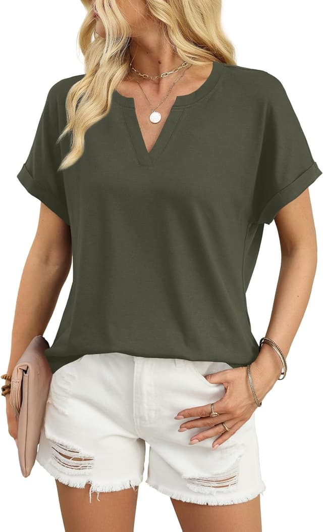Detalle 2 de WIHOLL Womens Blouses V‑Neck Short Sleeve