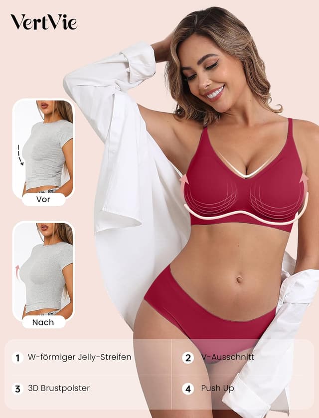Detalle de Vertvie nahtloser BH Damen ohne Bügel mit Soft-Polster & V-Ausschnitt