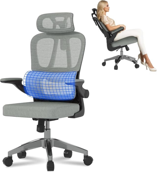Detalle de FLEXISPOT OC3 Lite — chaise de bureau ergonomique en maille avec support lombaire en C et accoudoirs 2D