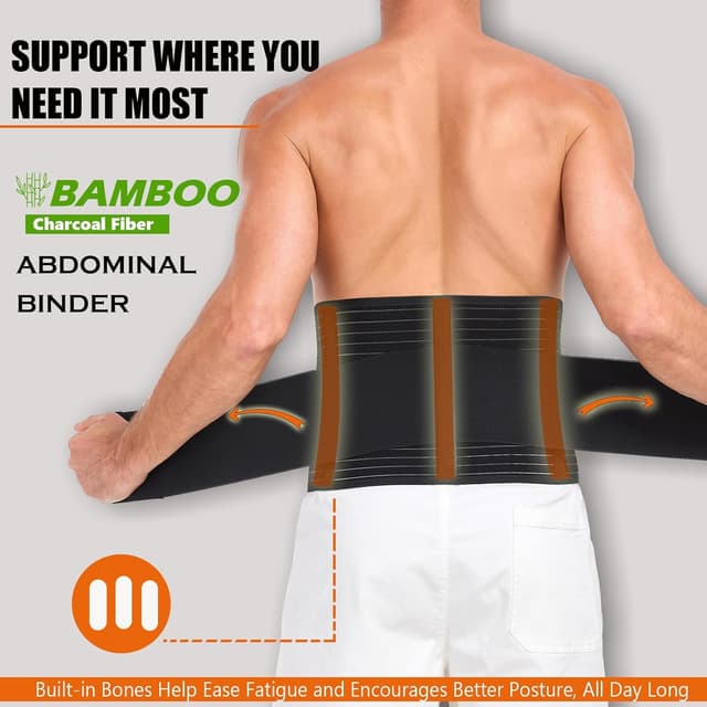 Detalle de DOREIPA Abdominal Binder for Men and Women (Adjustable Compression Wrap) – Post-Surgery & Postpartum Hernia Support Belt, Black