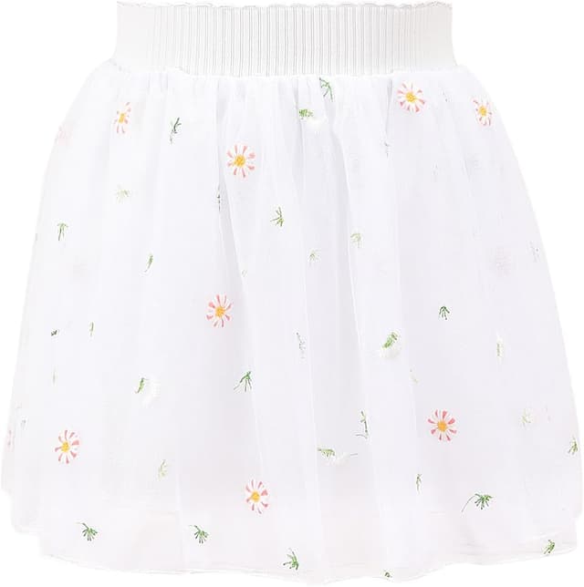 Detalle de Bezioner Girls’ Embroidered Tulle Skirt (4 Layers) – Floral Mesh Skirt with Lining for Daily Wear, Party & Wedding