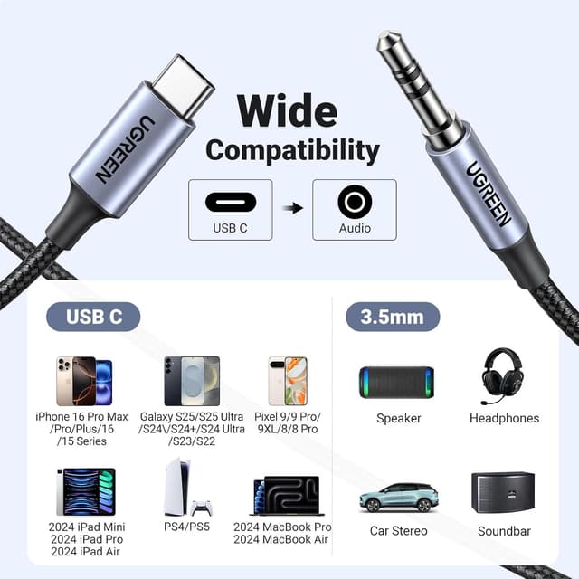 Thumbnail 5 de UGREEN USB C to Aux Cable 1m DAC audio adapter