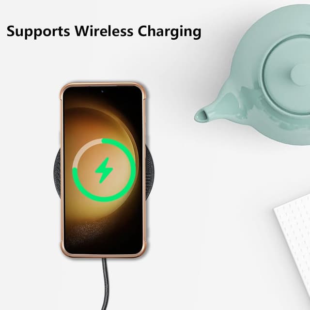 Detalle de ZTOFERA Handyhülle für Samsung Galaxy S24 5G (6,2 Zoll) – Silikon Case mit Herz & goldfarbenem Rand, stoßfest (weiß)