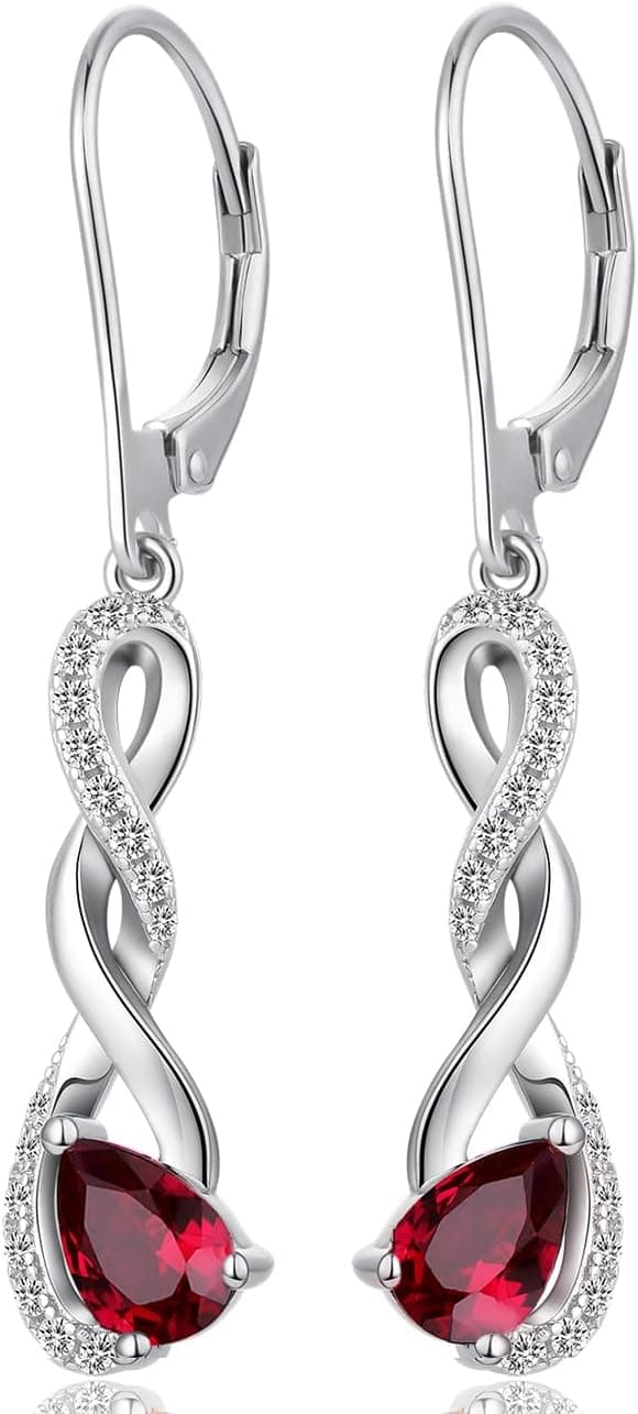 Detalle de Jiamiaoi Infinity-Ohrhänger aus 925 Sterling Silber, 18K Weißgold-plattiert mit Zirkonia – in Silber