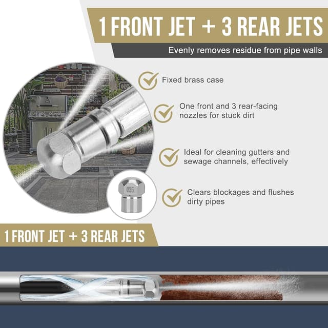 Detalle 2 de Ajiteogy Tuyau déboucheur 20 m pour nettoyeur haute pression Kärcher série K (M22), buses rotatives