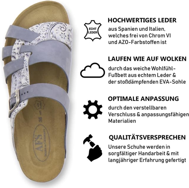 Detalle de AFS-Schuhe Damen Pantoletten aus echtem Leder mit verstellbarer Schnalle – bequeme Hausschuhe für Alltag & Arbeit