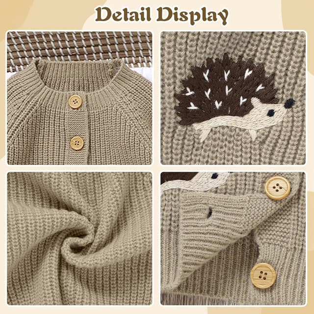 Detalle de Yoolhamy Baby Strickjacke für Kleinkinder mit Igel-Design – warmer Cardigan mit Knöpfen, Unisex
