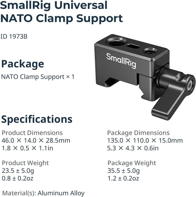 Thumbnail 6 de SMALLRIG 1973 NATO Rail Clamp pour montage EVF, moniteur et bras magique
