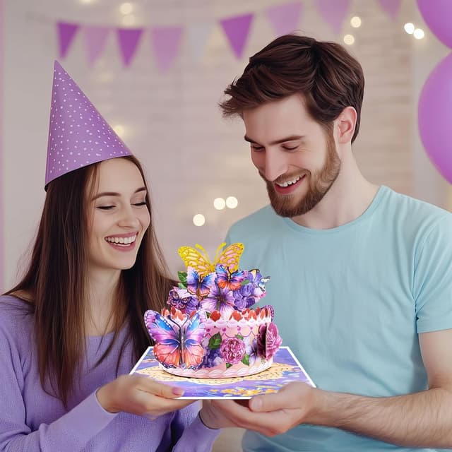 Detalle 2 de Magic Arts 3D Pop Up Birthday Card for Women – Multi-tier cake with butterflies & flowers