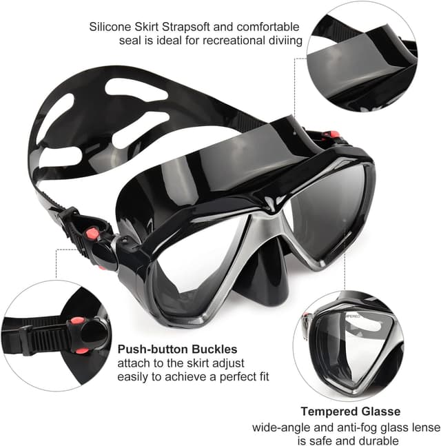 Detalle de Snorkel Diving Mask Panoramic HD Swim Mask (Tempered Glass, Anti-Fog, 180° Wide-Angle) with Nose Cover