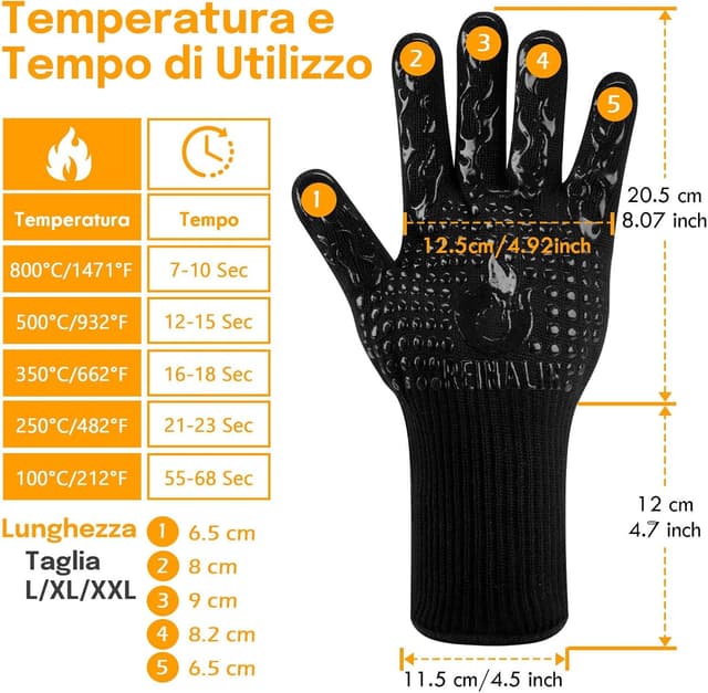 Detalle de Reinalin Guanti da Barbecue resistenti al calore fino a 800°C (Nero-F1) per cucina e griglia