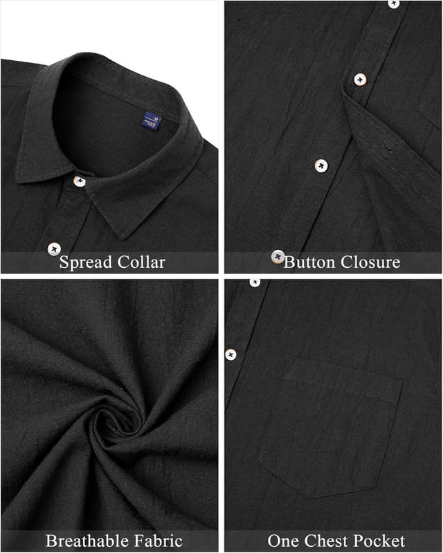 Detalle de J.VER Leinenhemd Herren Langarmhemd Regular Fit – Button-Down Business-Look für Sommer & Freizeit