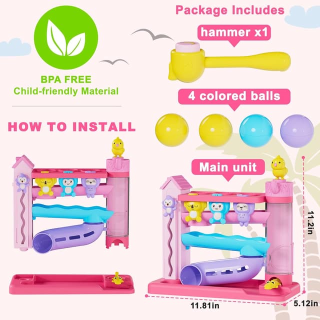 Thumbnail 6 de Toddler Musical Fine Motor Ball Drop Hammering Toy (Pink) for Ages 12–24+ Months